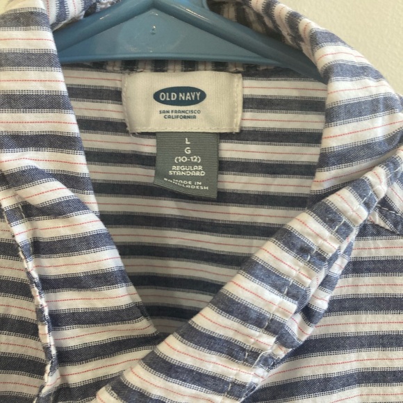 Old navy kids size large L cotton button front shirt. Red blue stripe. - Picture 8 of 8